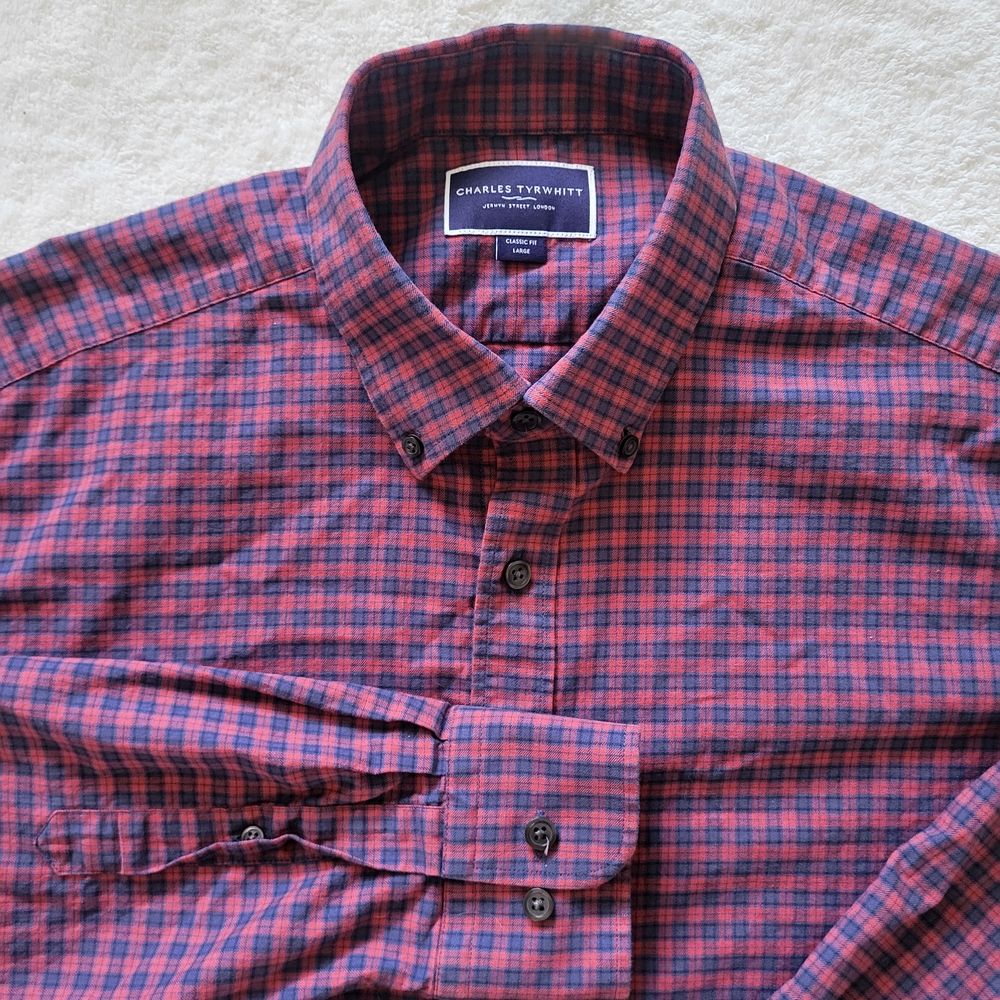 Charles Tyrwhitt Men's Red and Blue Plaid Shirt